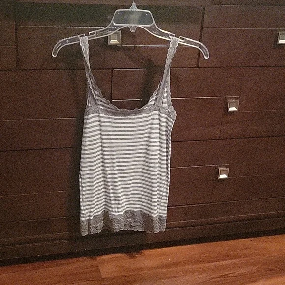Gray and white striped tank top size large juniors - Picture 2 of 3